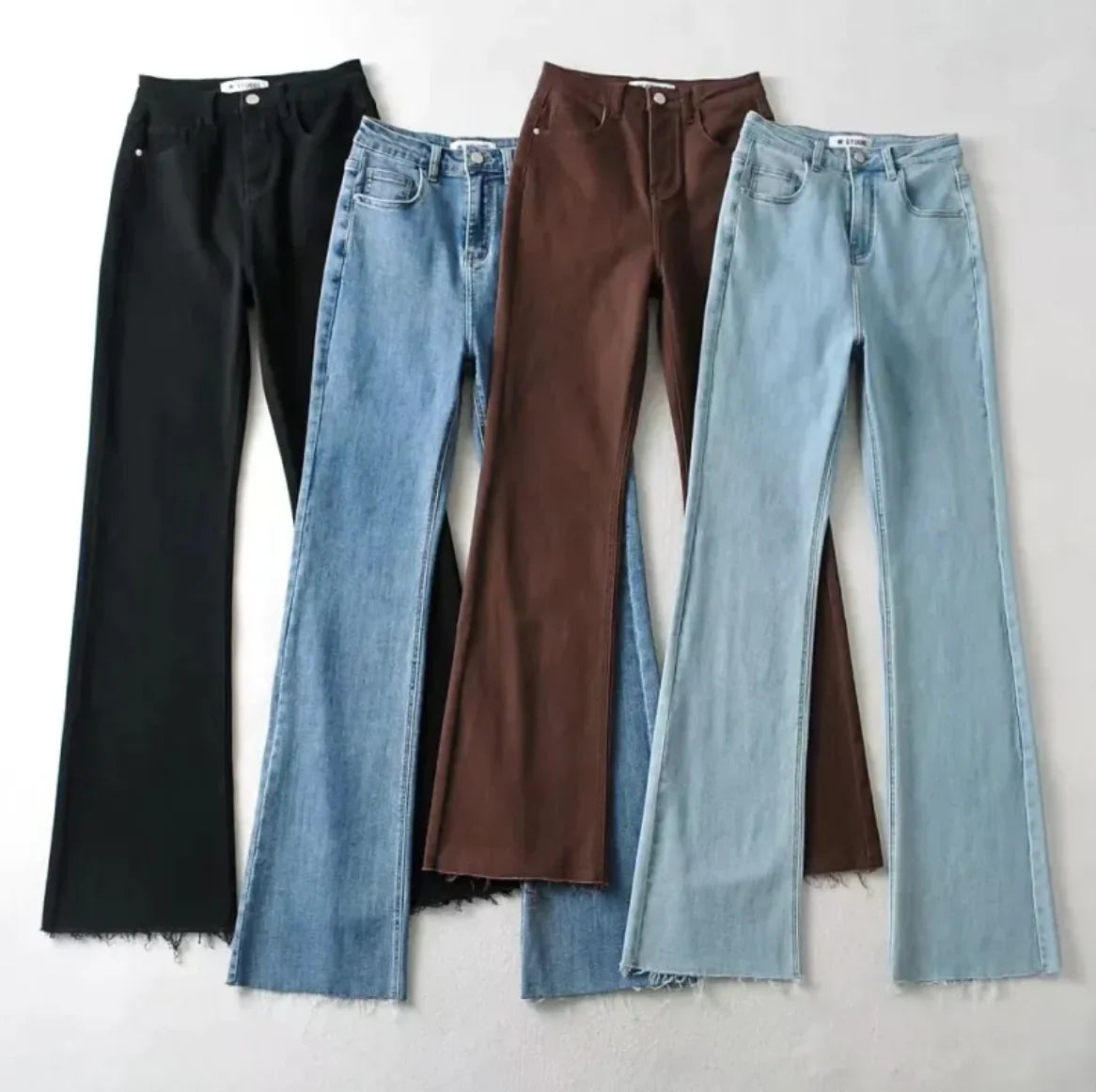 High Waist Raw Edge Flared Denim Pants