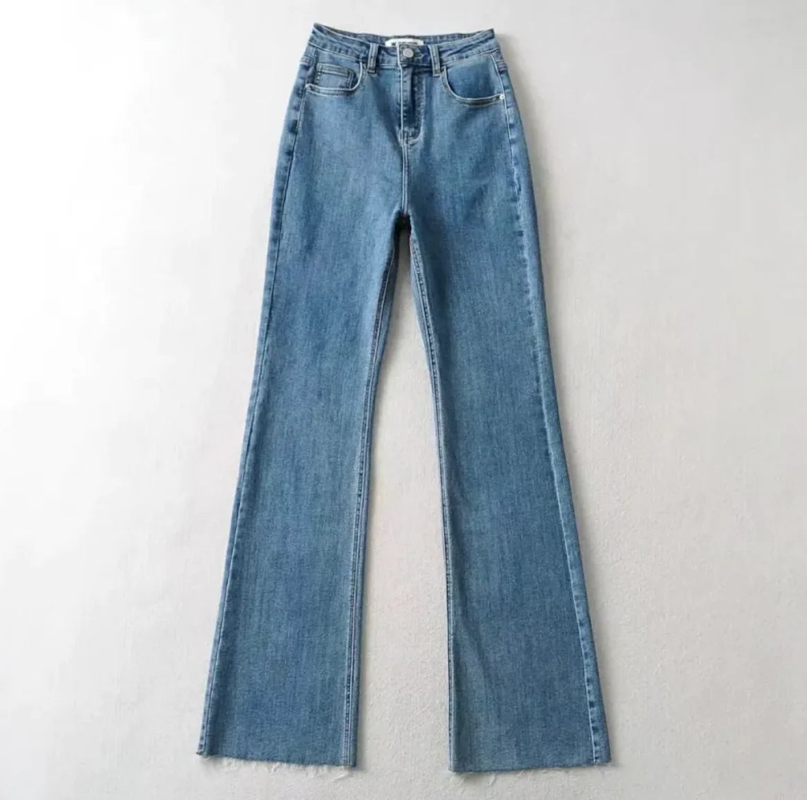 High Waist Raw Edge Flared Denim Pants