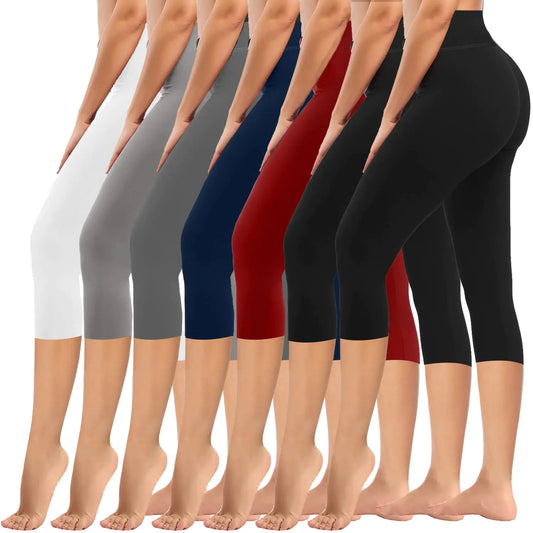 yeuG 7 Pack High Waisted Leggings for Women Tummy Control Soft Workout Yoga Pants Large-X-Large 92#2black,wine,navy,grey,light Grey,white(capri)